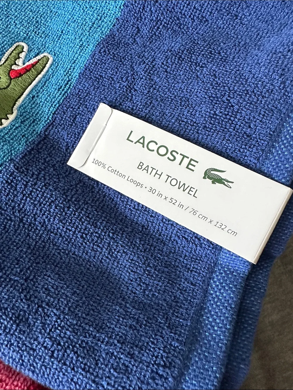 Lacoste Colorblock Towels in Blue and Pink